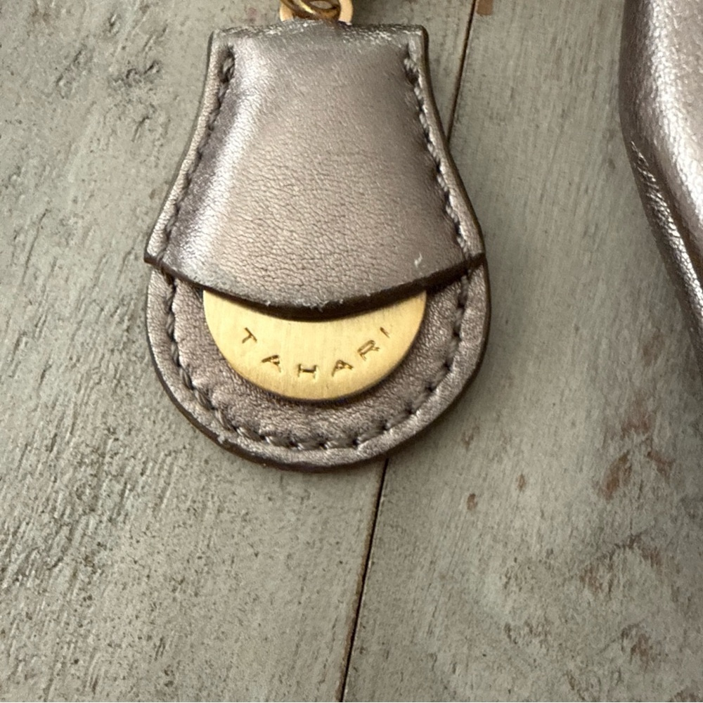 Tahari Metallic Silver Shoulder Bag chain accents - Picture 2 of 10